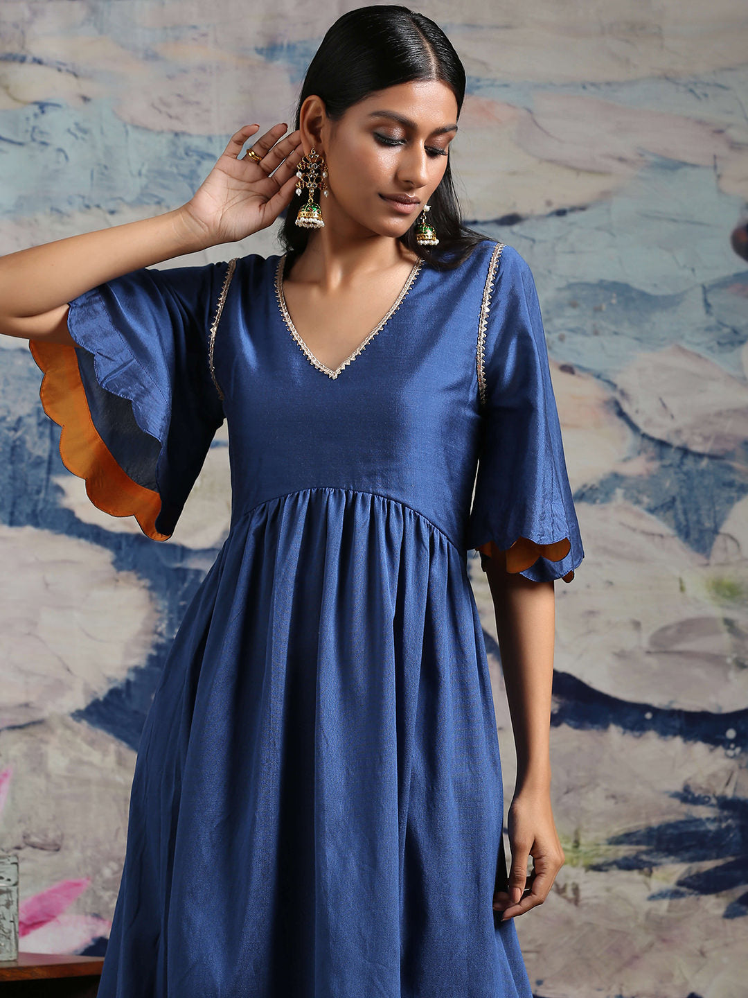 Blue Banarasi Scallop Sleeves kurta