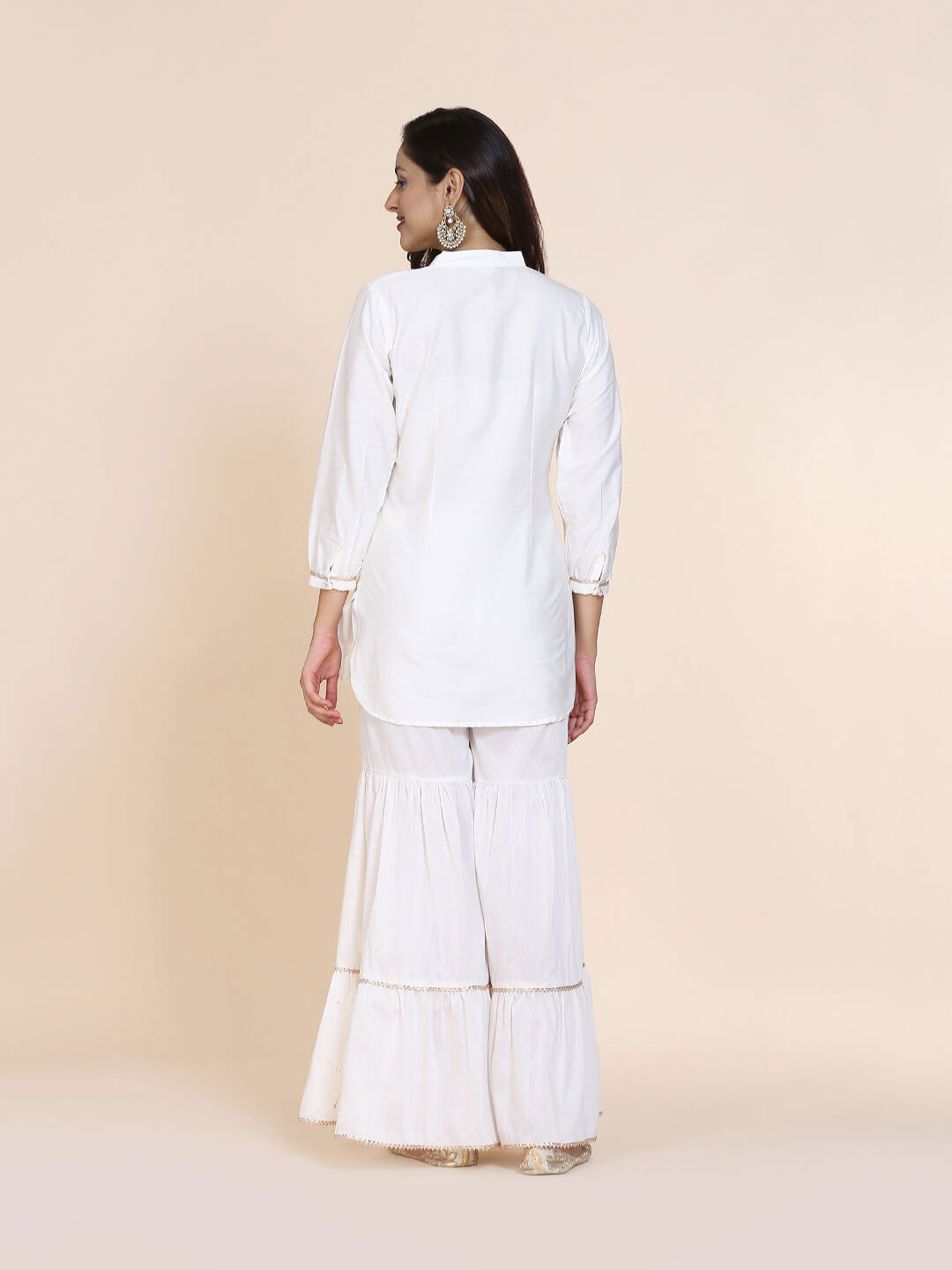 Abhishti cotton silk short kurti with hidden placket, side lace panels & pintucks
