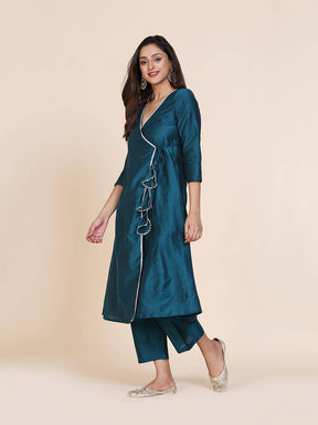 Peacock Green Banarasi Kurta with Laced Tassels