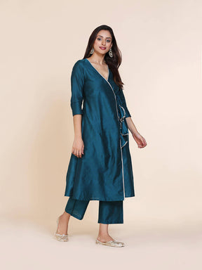 Peacock Green Banarasi Kurta with Laced Tassels