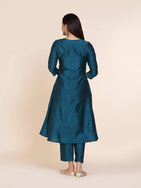 Peacock Green Banarasi Kurta with Laced Tassels