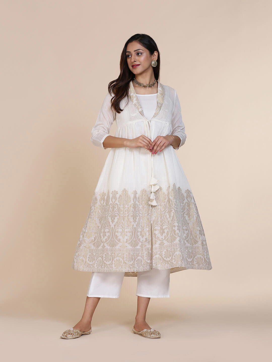 Abhsihti cotton zari baswada jacket with cotton silk slip