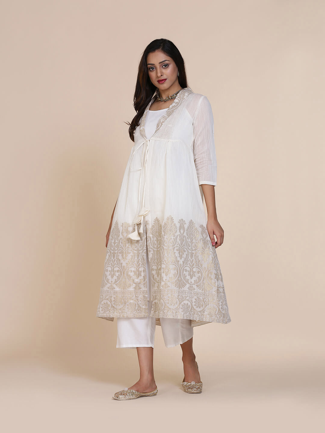 Abhsihti cotton zari baswada jacket with cotton silk slip