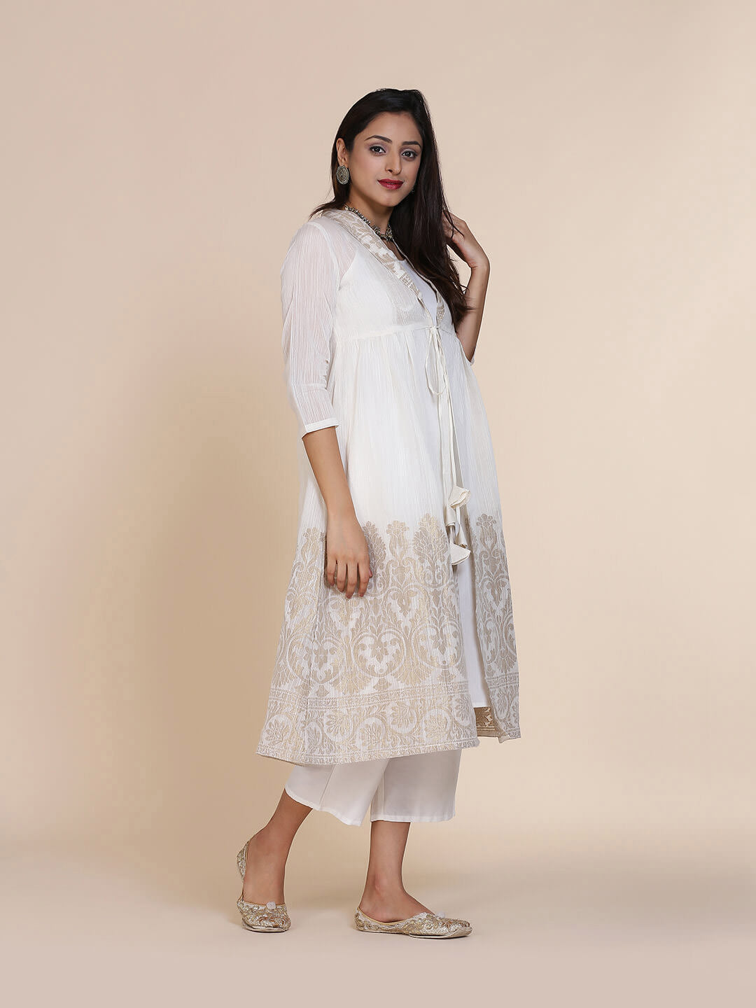 Abhsihti cotton zari baswada jacket with cotton silk slip