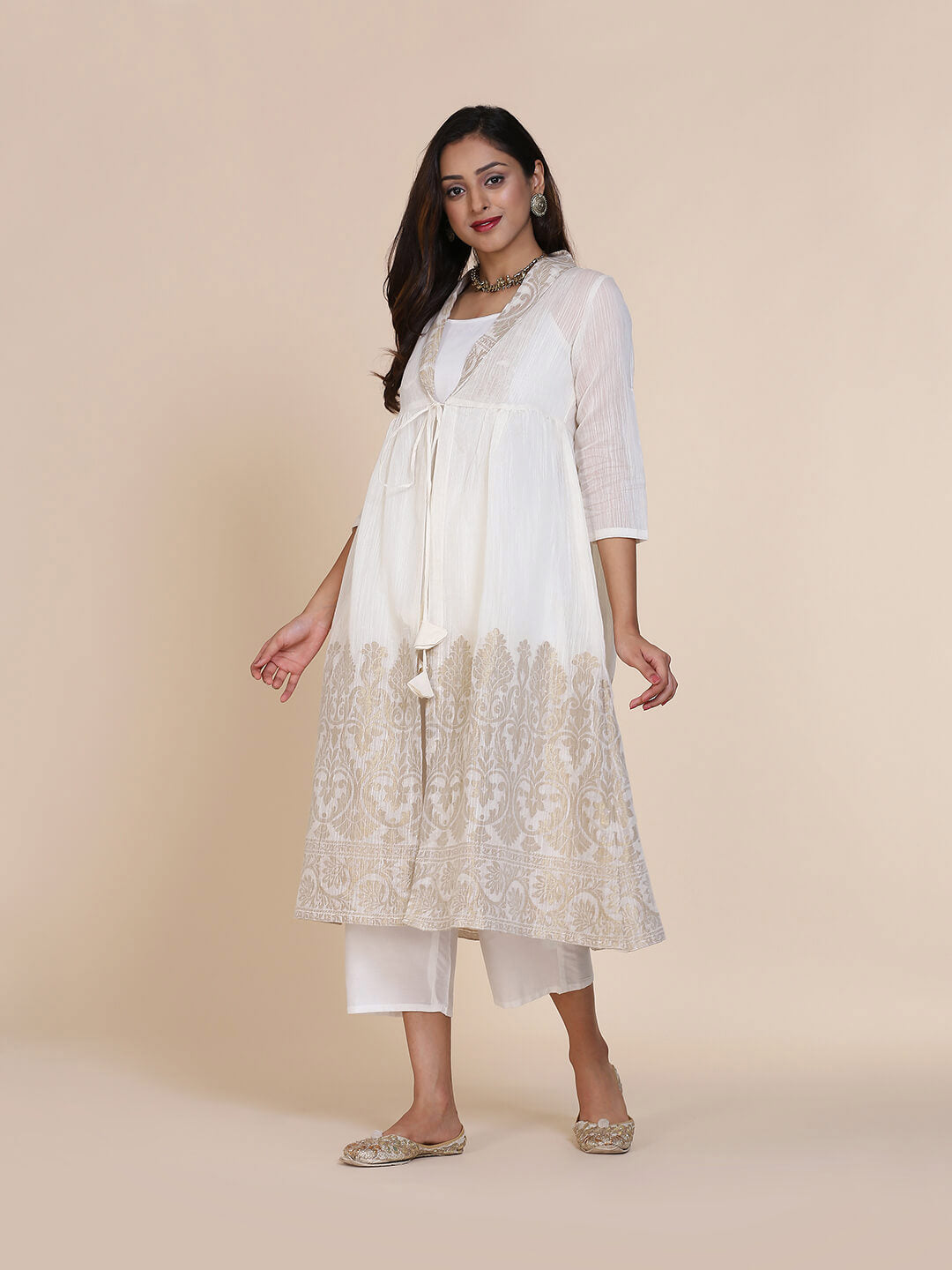 Abhsihti cotton zari baswada jacket with cotton silk slip