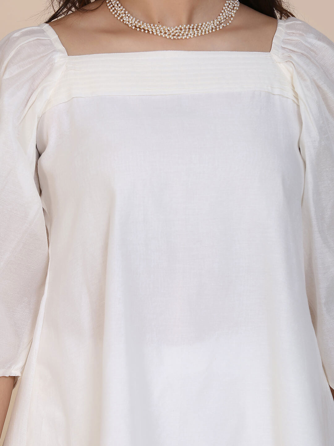 Abhishti chanderi short kurti with pleated upper yoke & billowy sleeves
