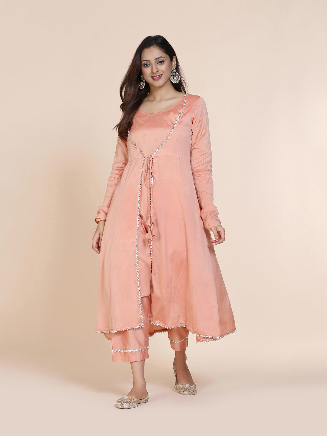 Peach Banarasi Jacket with sleeveless kurta