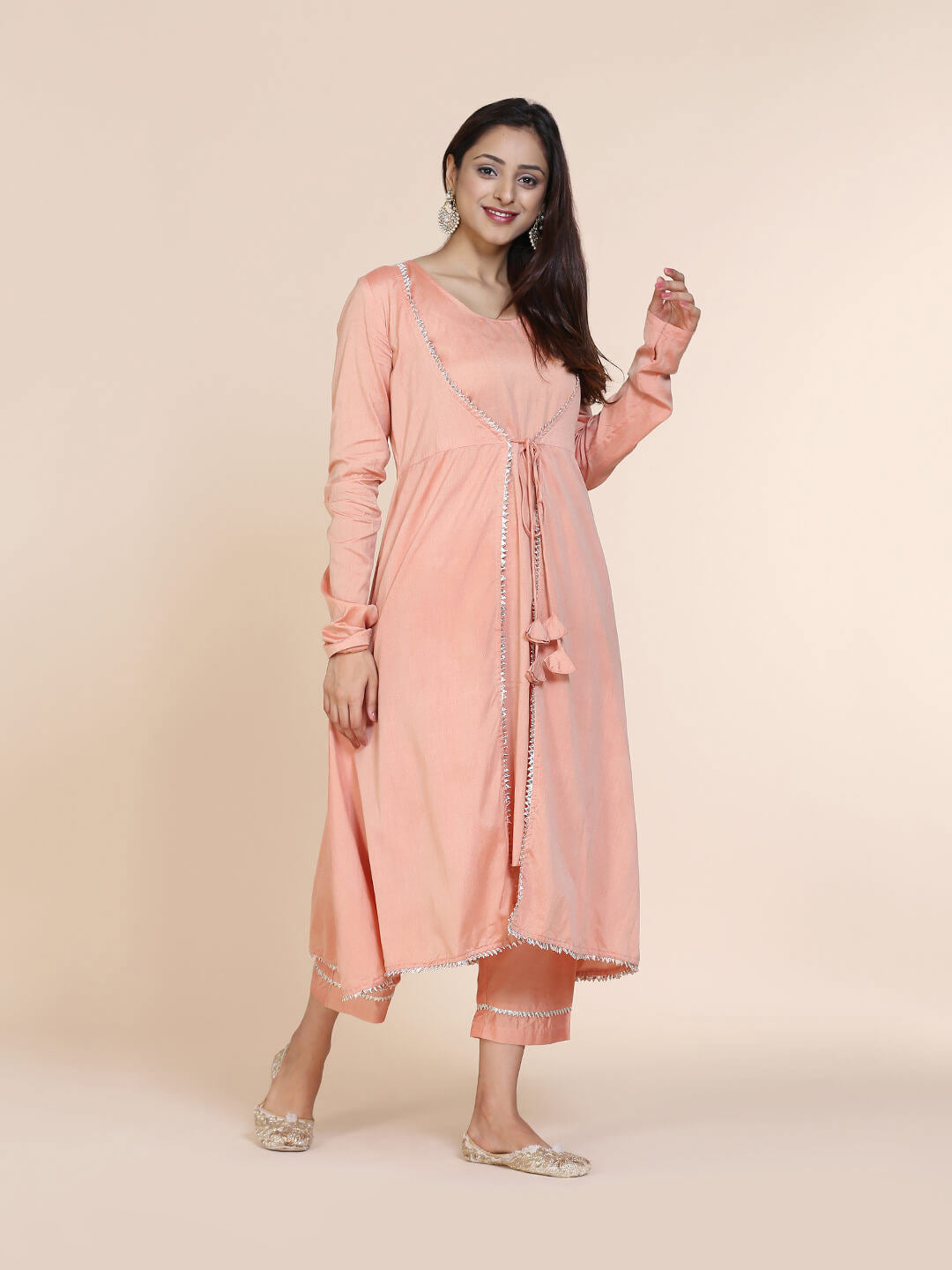 Peach Banarasi Jacket with sleeveless kurta