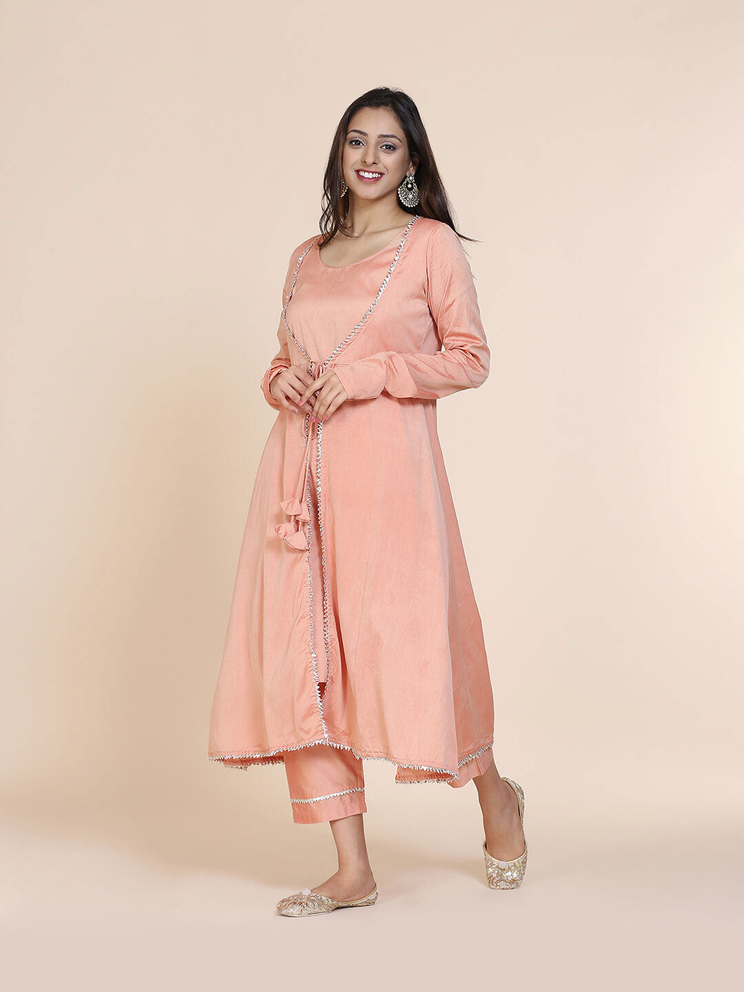 Peach Banarasi Jacket with sleeveless kurta