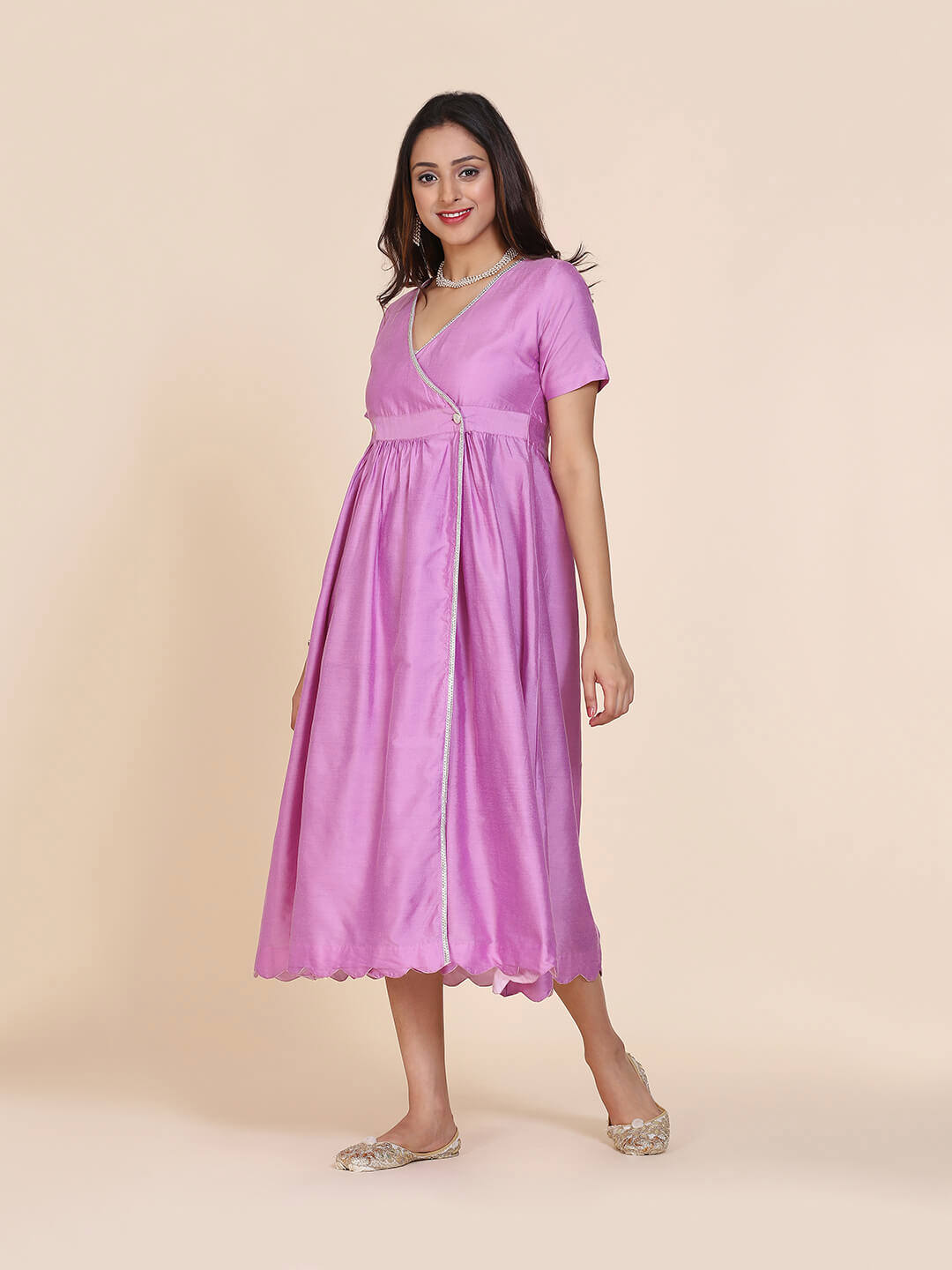 Abhishti cotton silk wrap around dress with elasticated back waist
