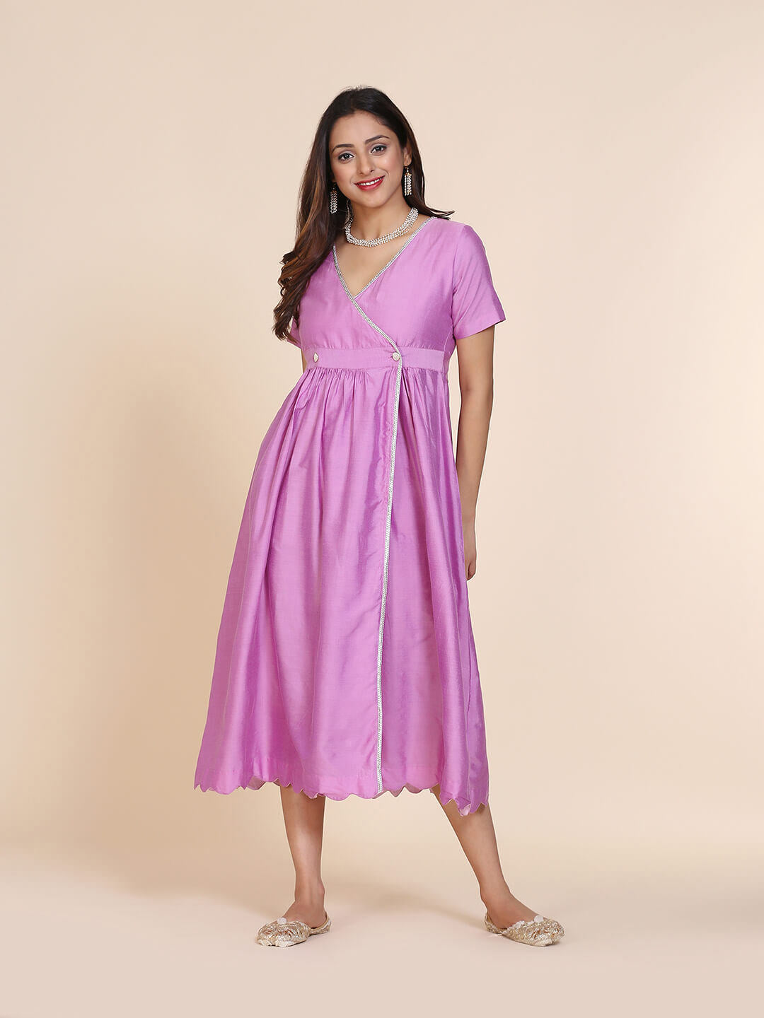 Abhishti cotton silk wrap around dress with elasticated back waist