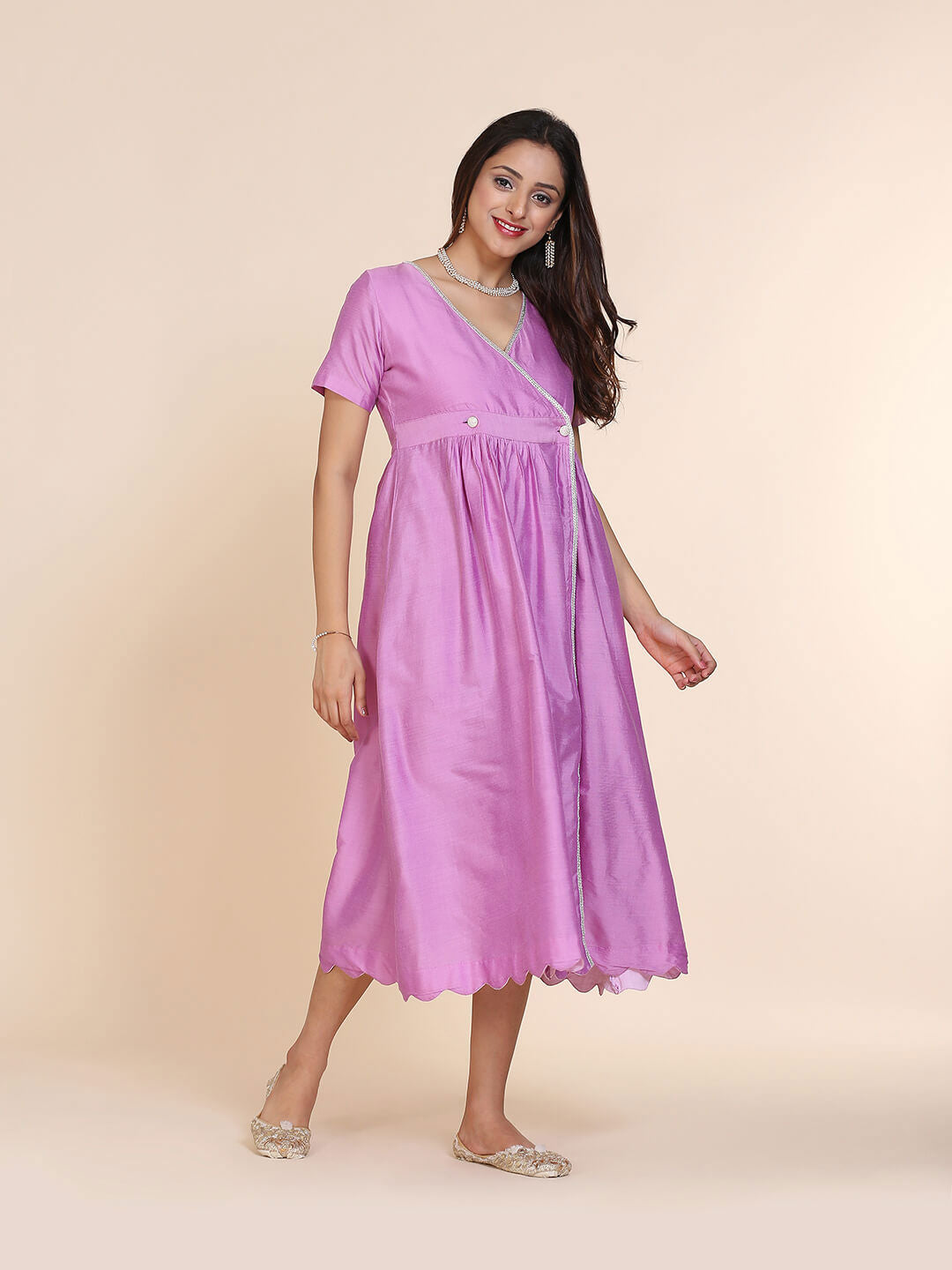 Abhishti cotton silk wrap around dress with elasticated back waist
