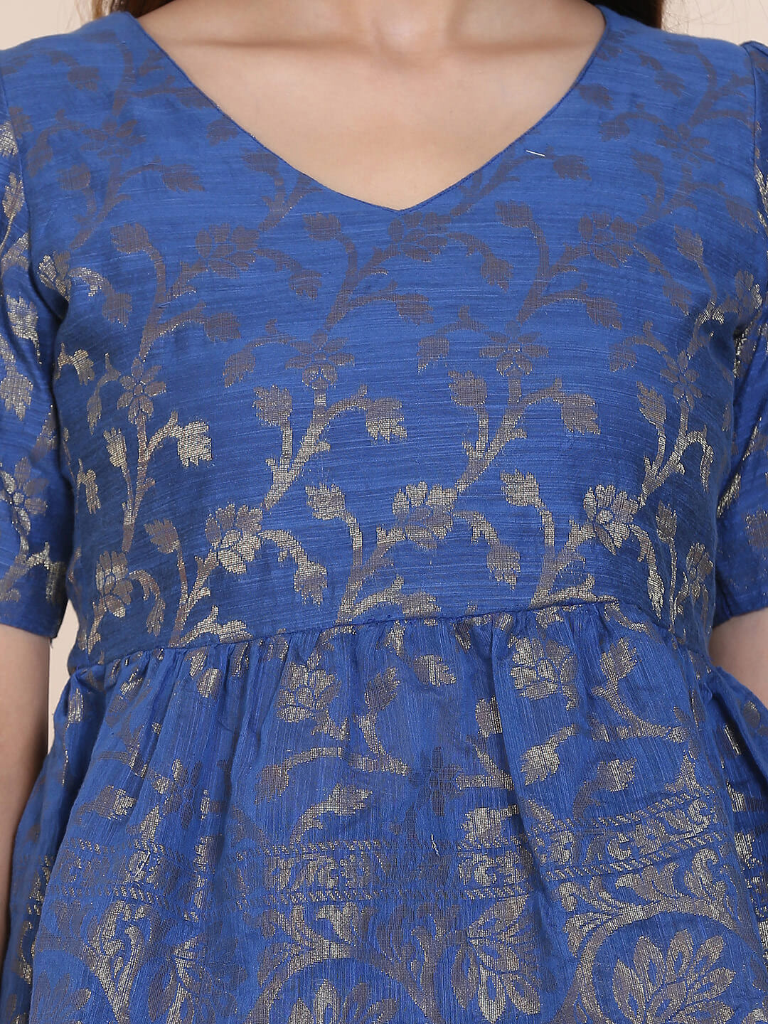 Abhishti cotton zari baswada top with gathered hem