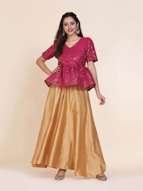 Abhishti cotton zari baswada top with gathered hem