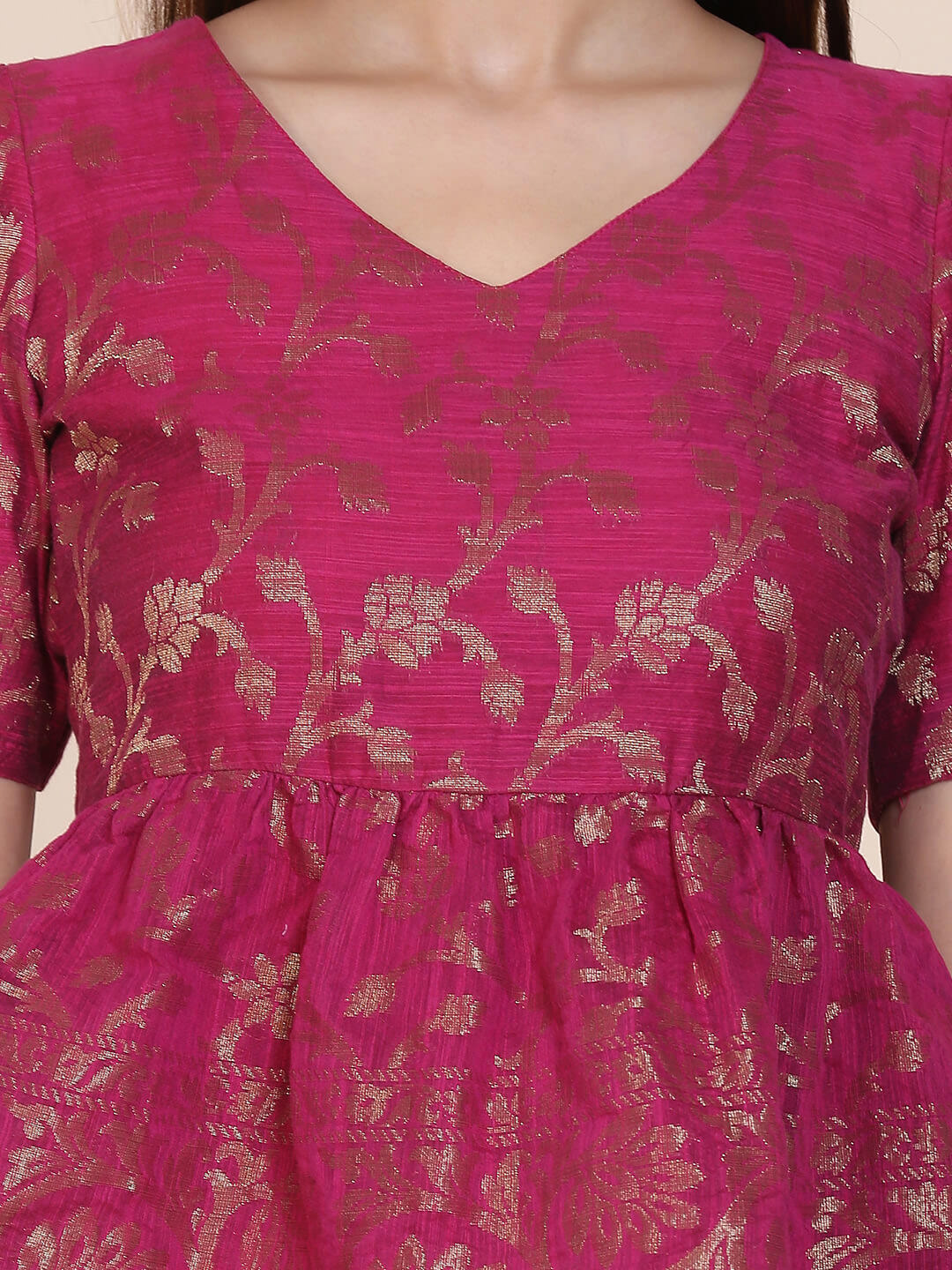 Abhishti cotton zari baswada top with gathered hem