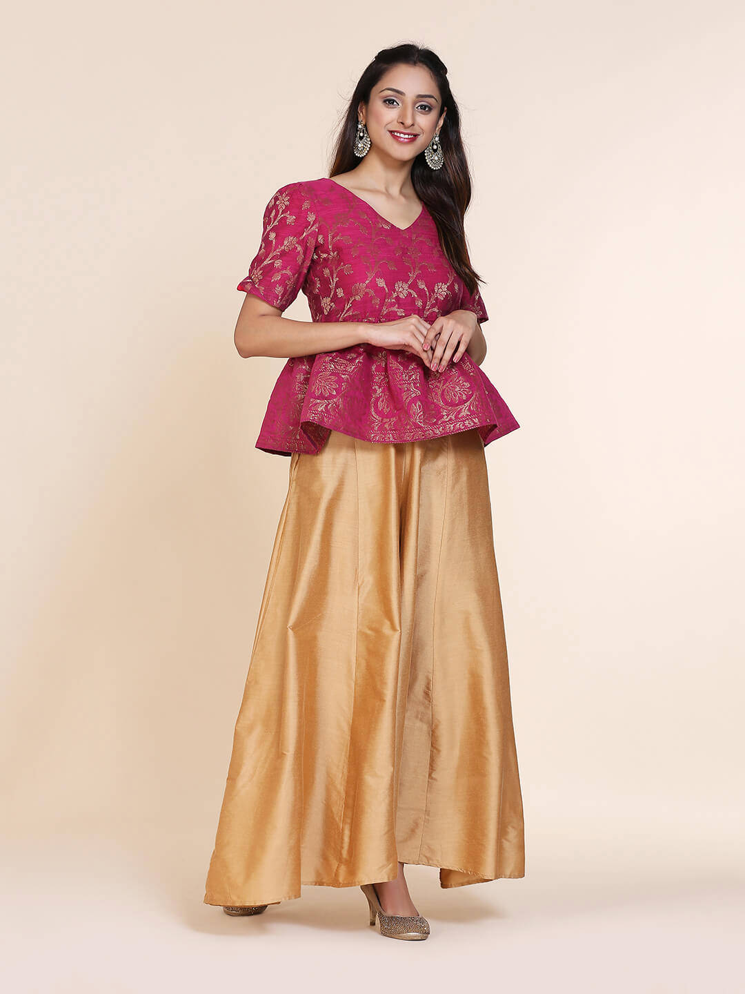 Abhishti cotton zari baswada top with gathered hem