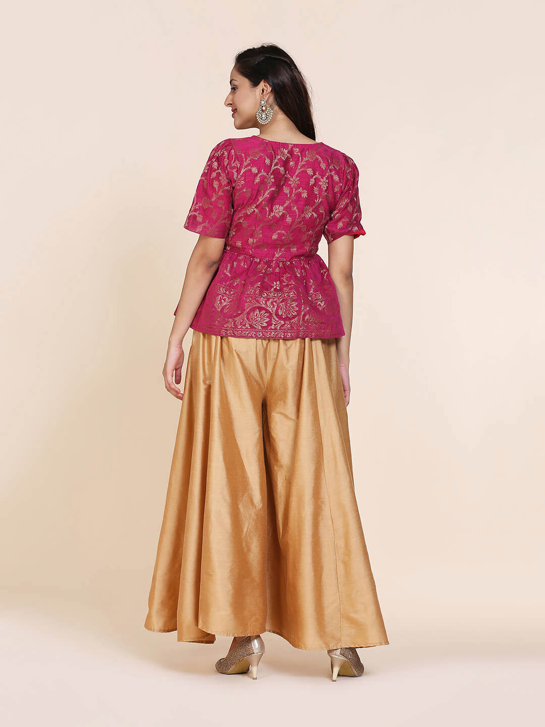 Abhishti cotton zari baswada top with gathered hem
