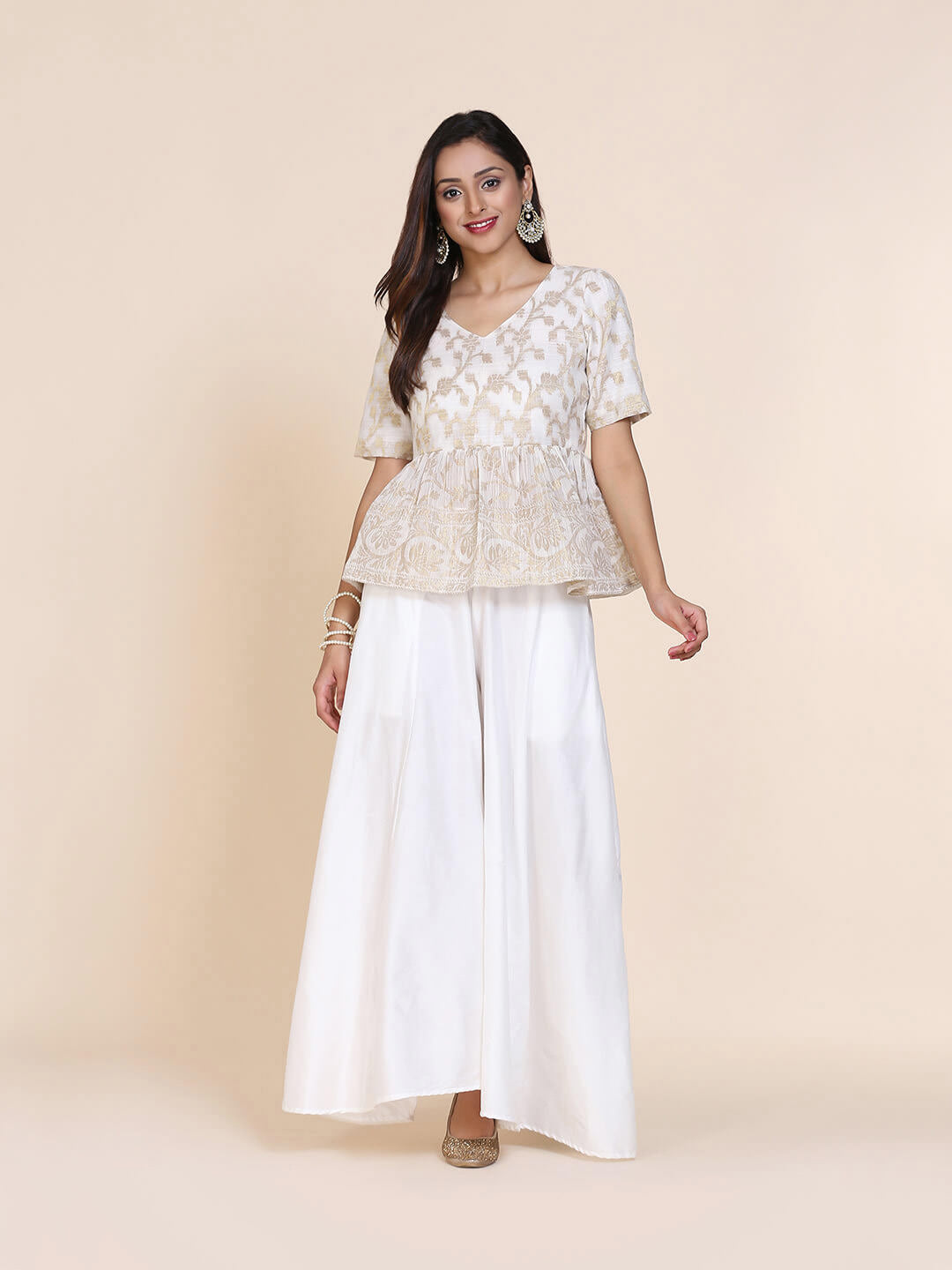Abhishti cotton zari baswada top with gathered hem