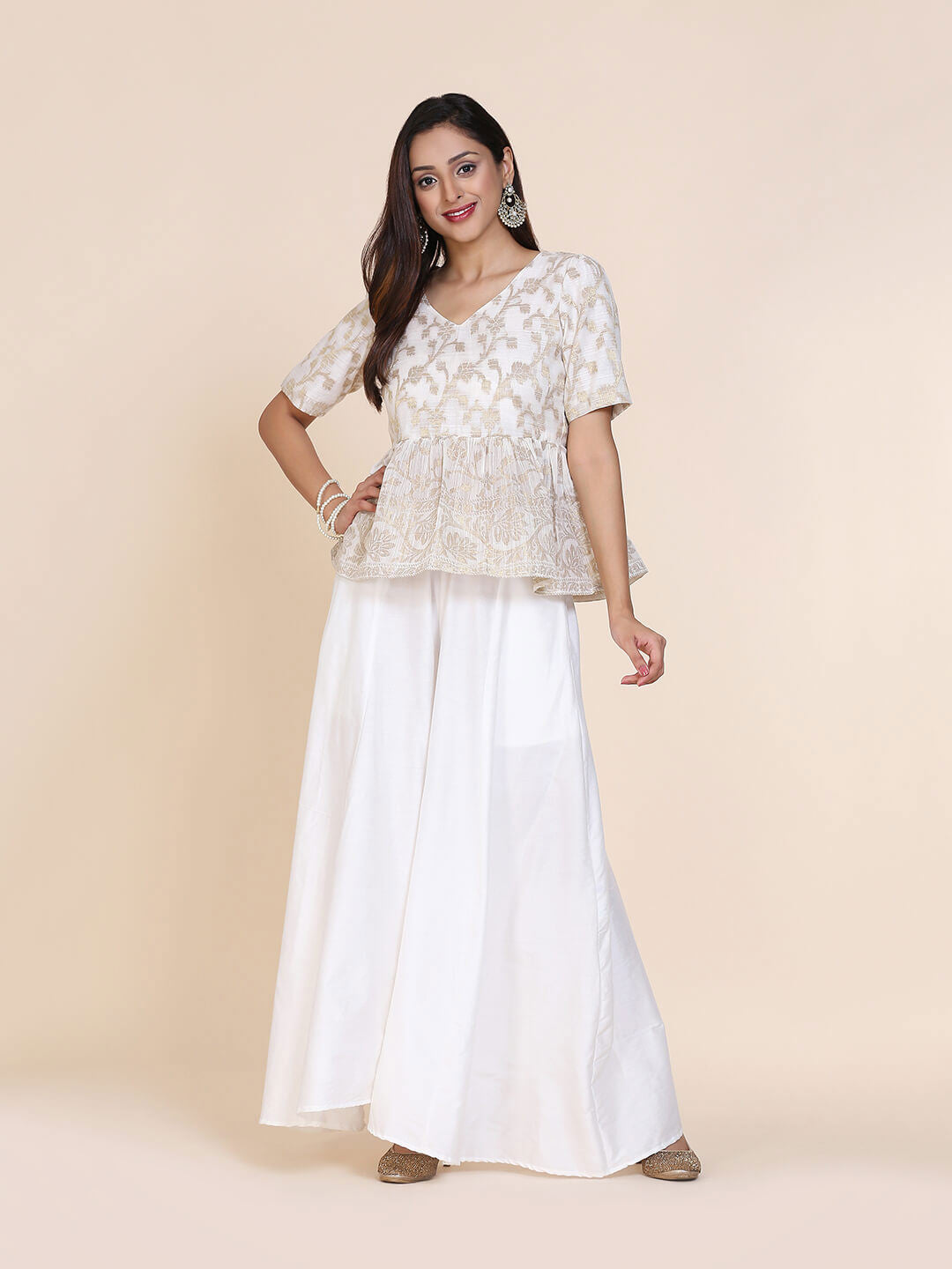 Abhishti cotton zari baswada top with gathered hem