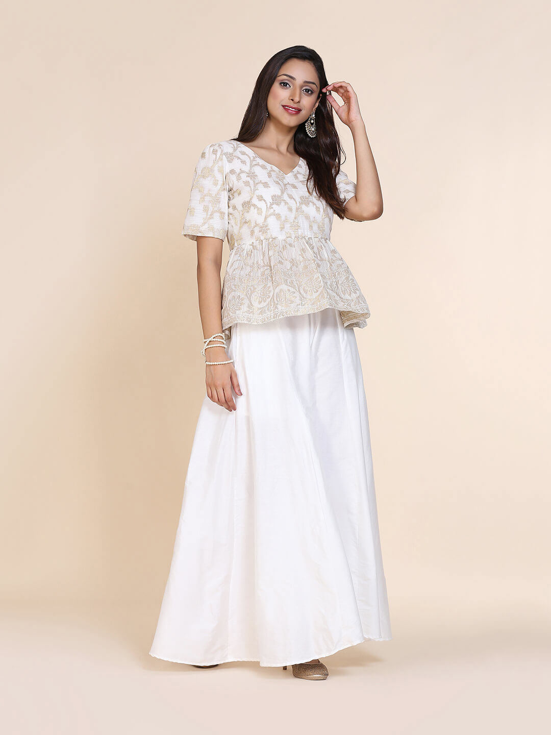 Abhishti cotton zari baswada top with gathered hem
