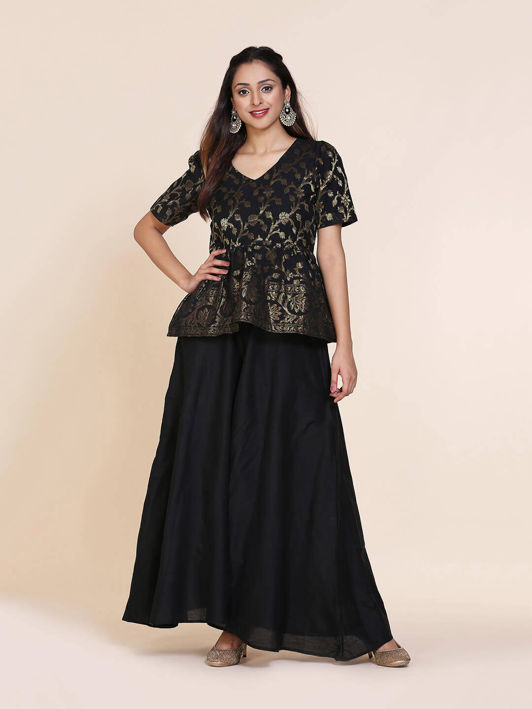 Abhishti cotton zari baswada top with gathered hem