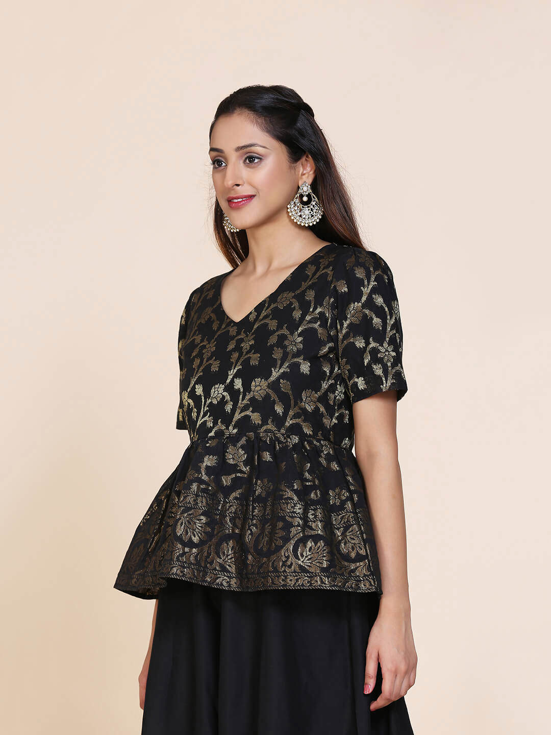 Abhishti cotton zari baswada top with gathered hem