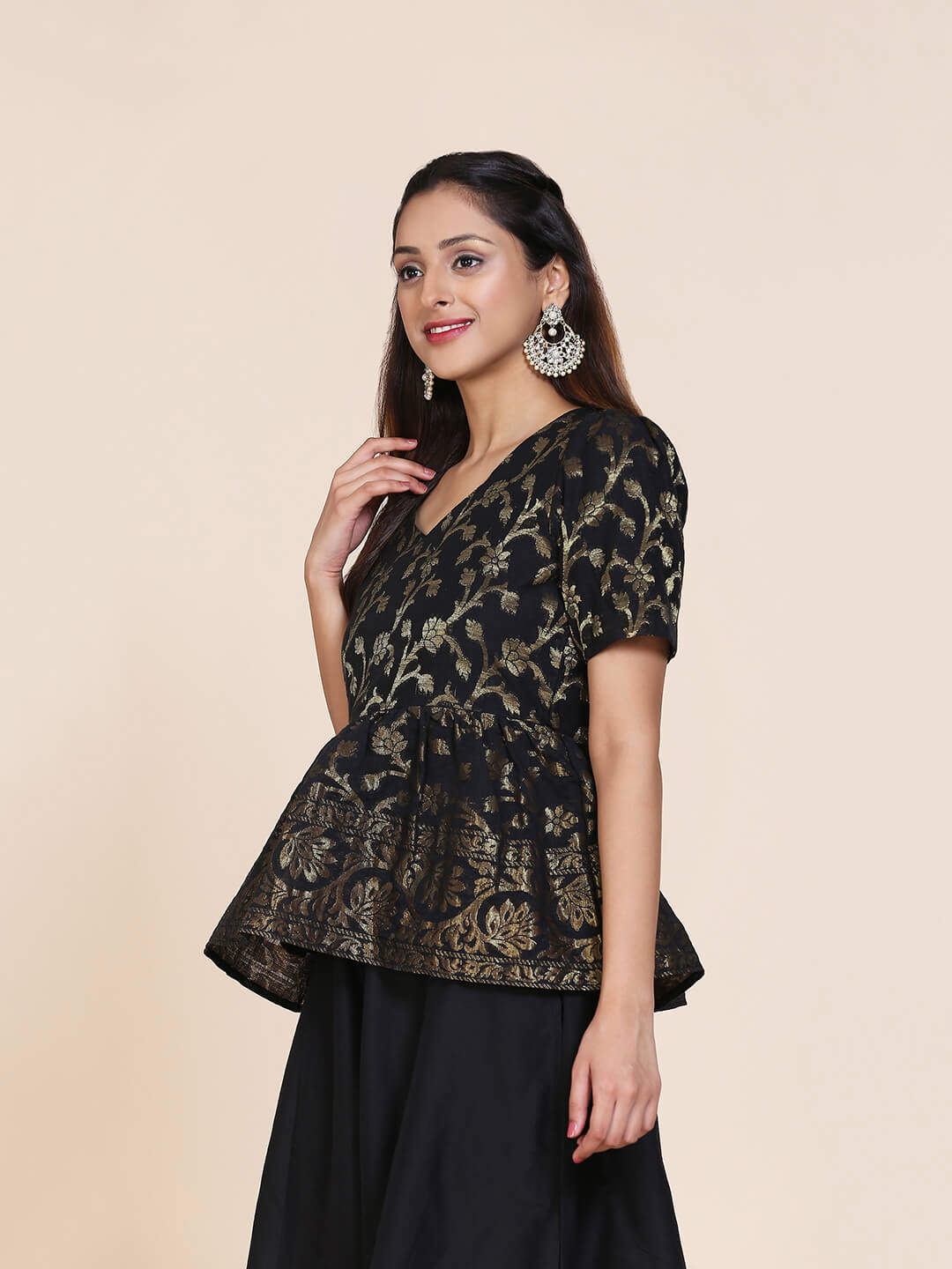 Abhishti cotton zari baswada top with gathered hem