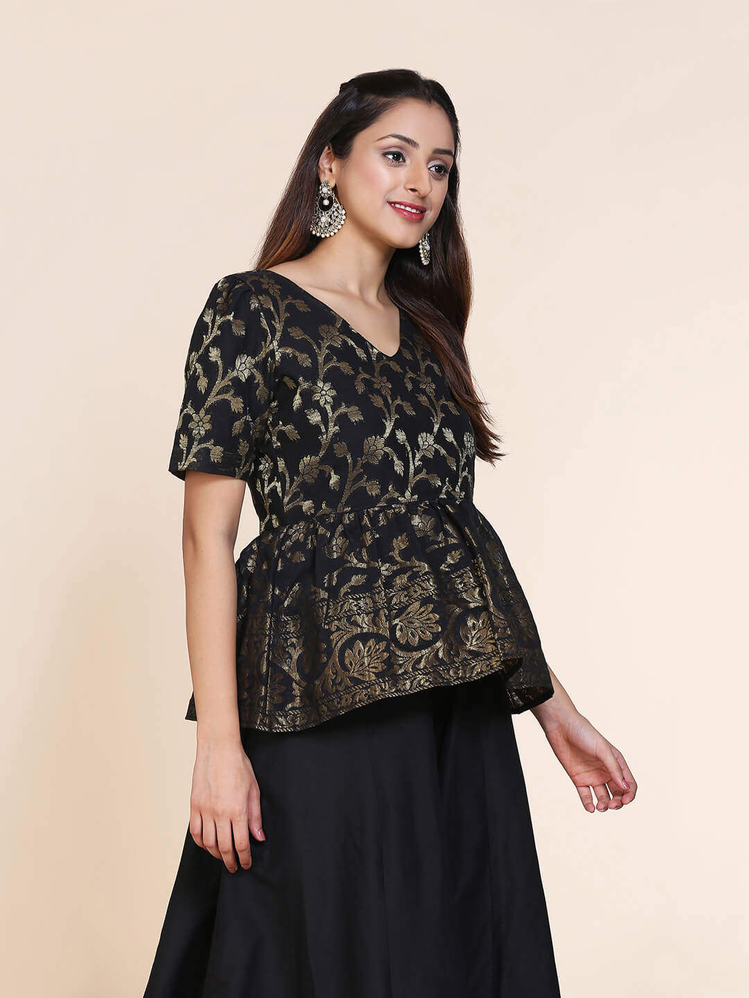 Abhishti cotton zari baswada top with gathered hem