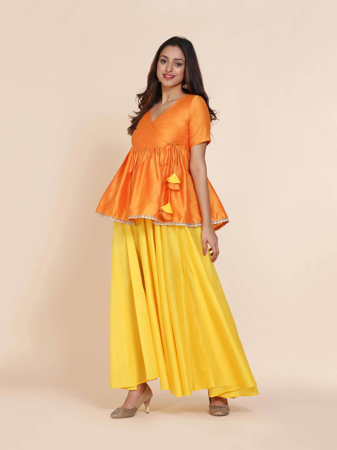 Abhishti cotton silk angrakha style top with contrast tassels