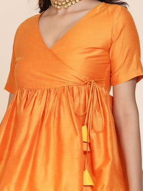 Abhishti cotton silk angrakha style top with contrast tassels