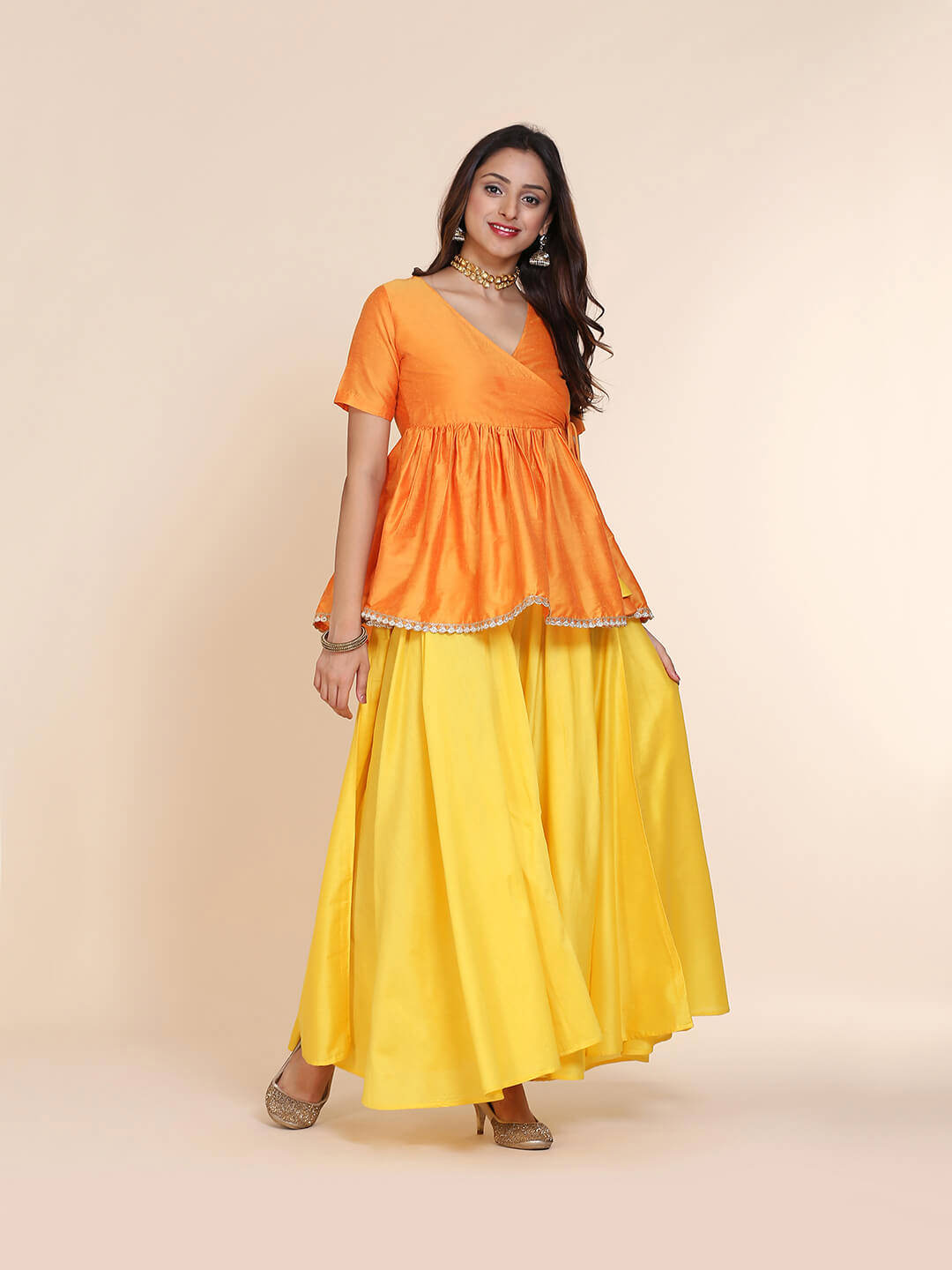 Abhishti cotton silk angrakha style top with contrast tassels