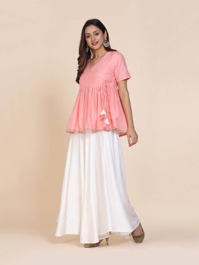 Abhishti cotton silk angrakha style top with contrast tassels