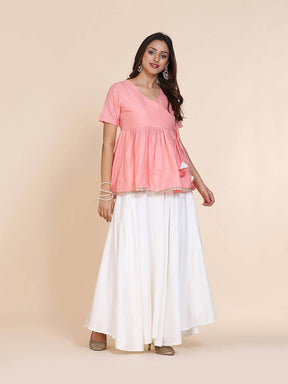 Abhishti cotton silk angrakha style top with contrast tassels