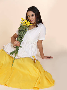 Abhishti cotton silk angrakha style top with contrast tassels