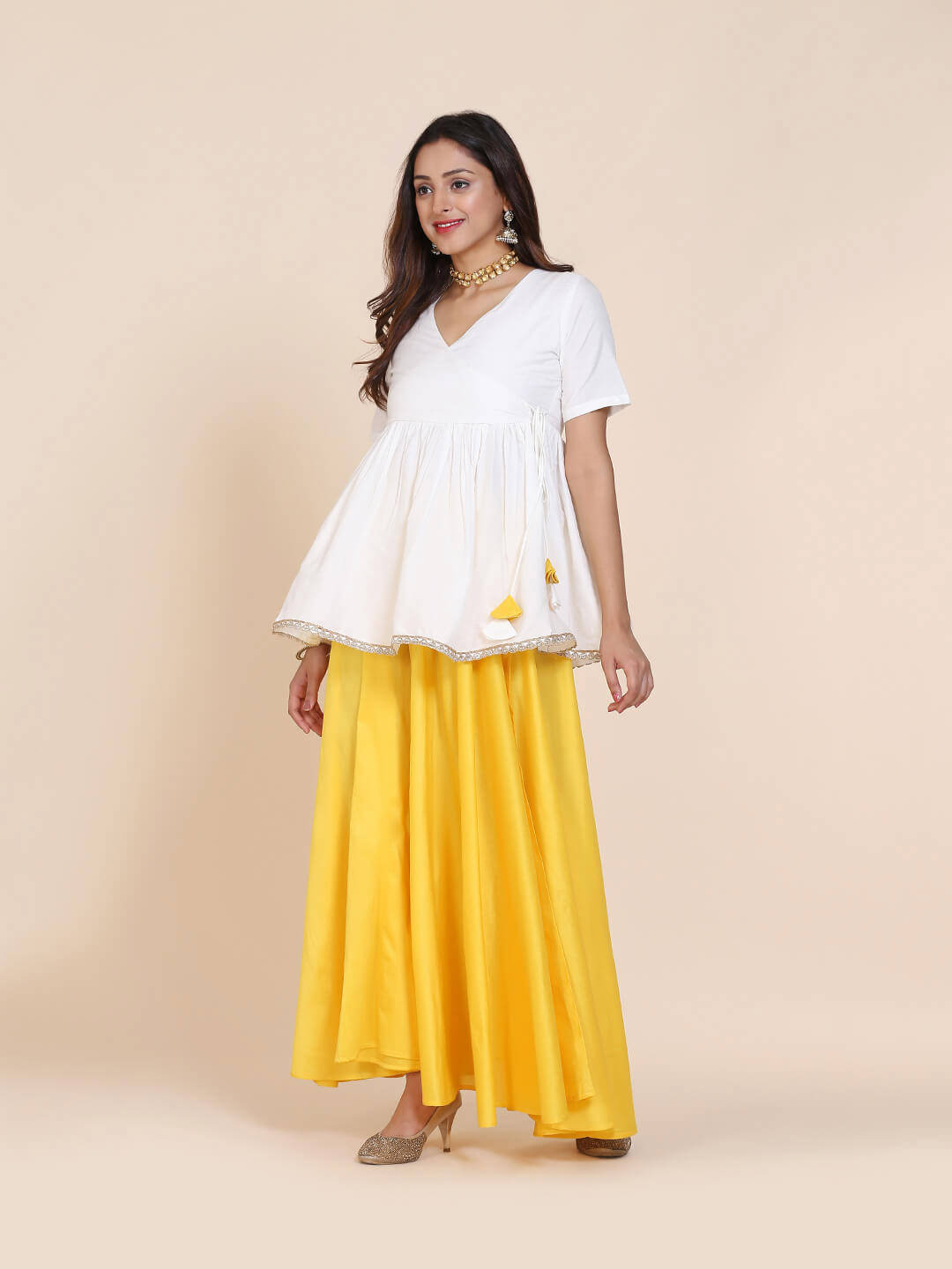 Abhishti cotton silk angrakha style top with contrast tassels