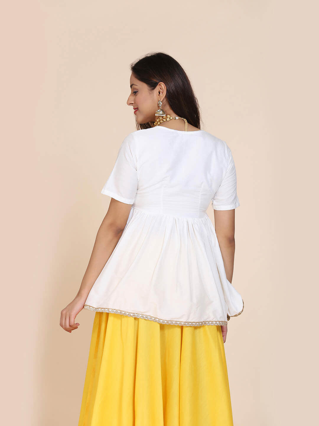 Abhishti cotton silk angrakha style top with contrast tassels