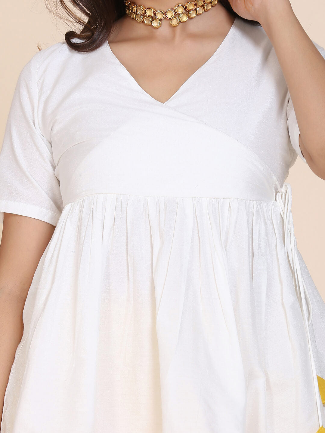 Abhishti cotton silk angrakha style top with contrast tassels