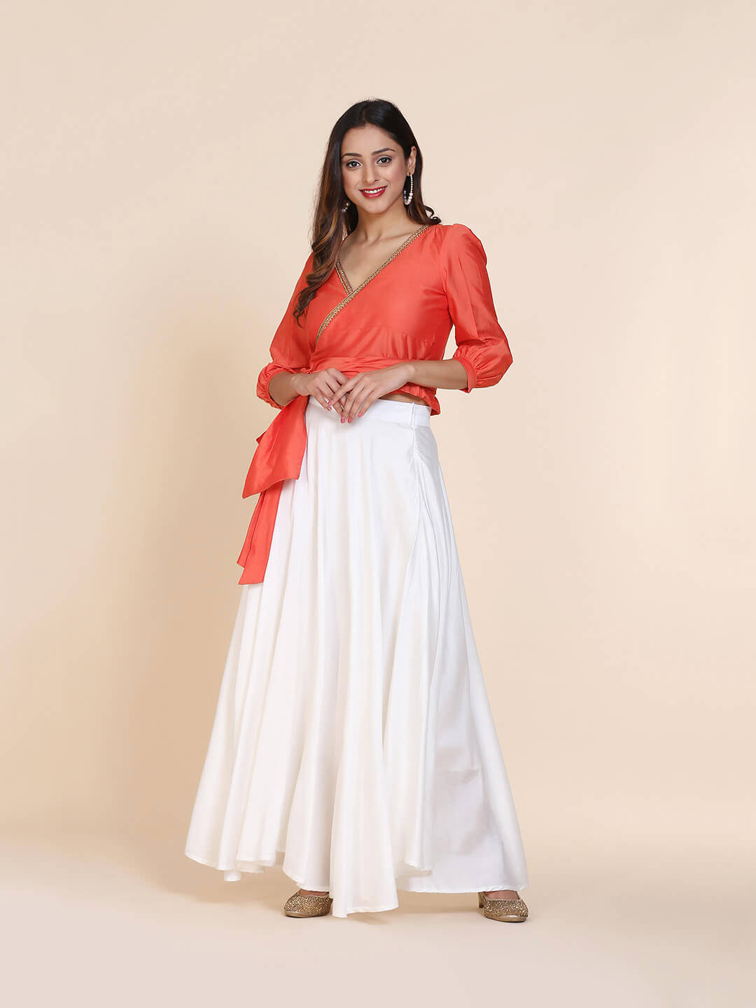 Brick Red Banarasi Wrap Around Top