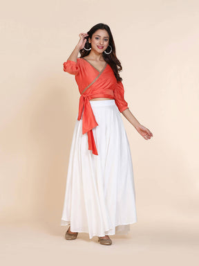 Brick Red Banarasi Wrap Around Top