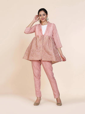 Abhishti Cotton Baswada Peplum Jacket with Zari Panel Peach
