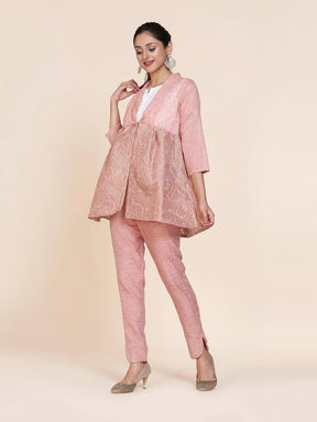 Abhishti Cotton Baswada Peplum Jacket with Zari Panel Peach