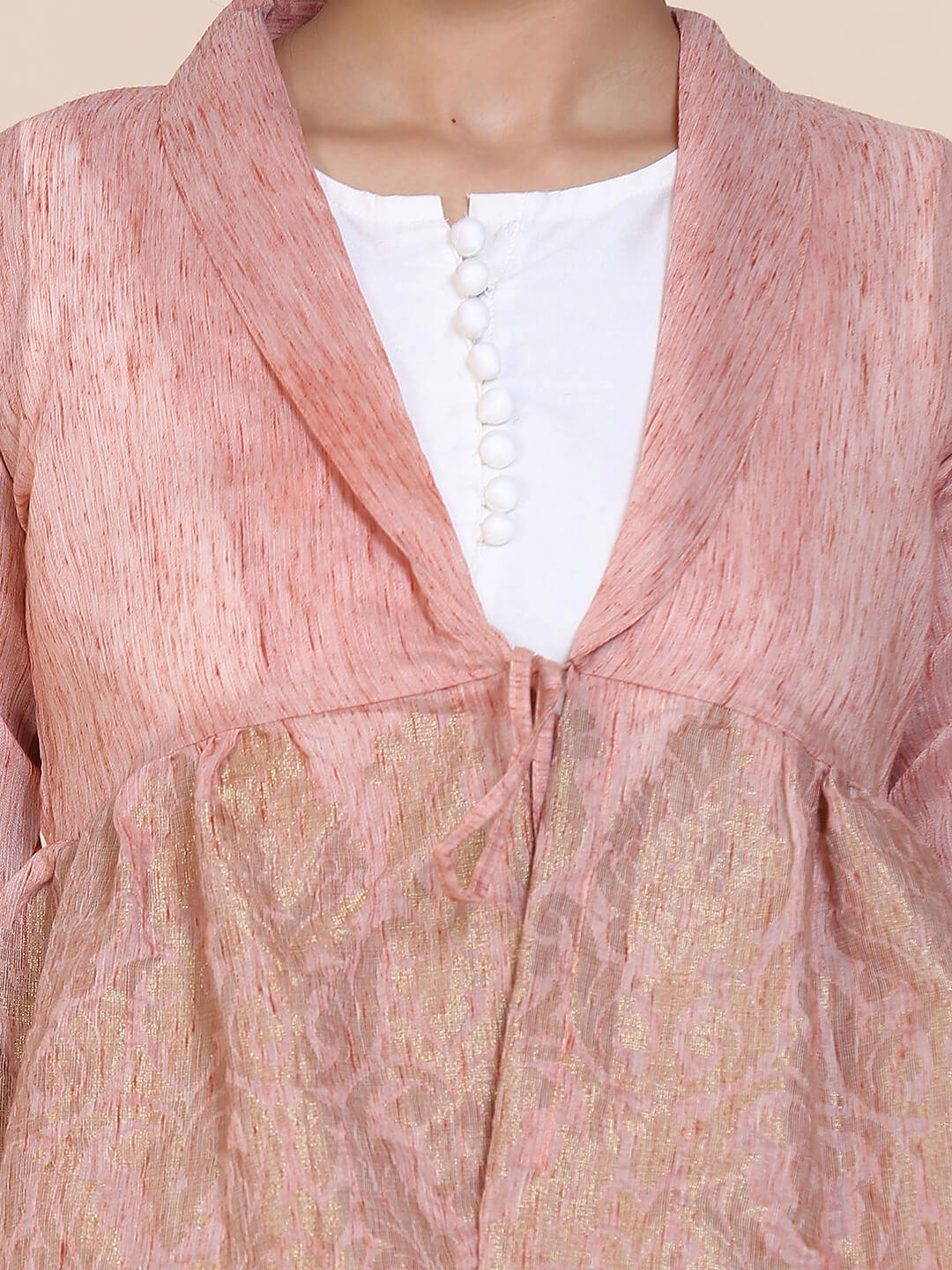 Abhishti Cotton Baswada Peplum Jacket with Zari Panel Peach