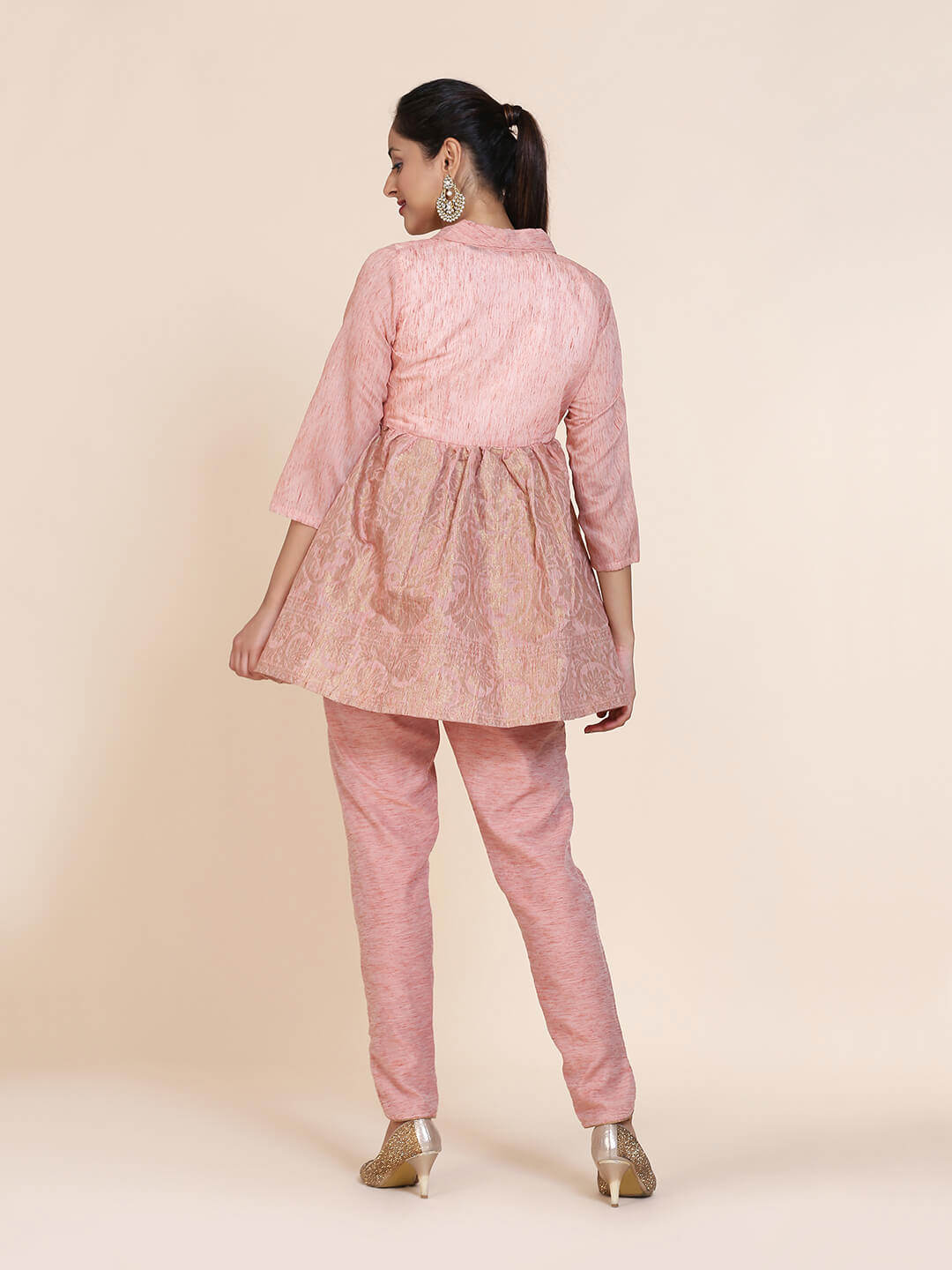 Abhishti Cotton Baswada Peplum Jacket with Zari Panel Peach