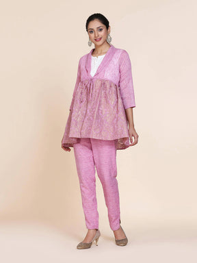 Abhishti Cotton Baswada Peplum Jacket with Zari Panel Wine