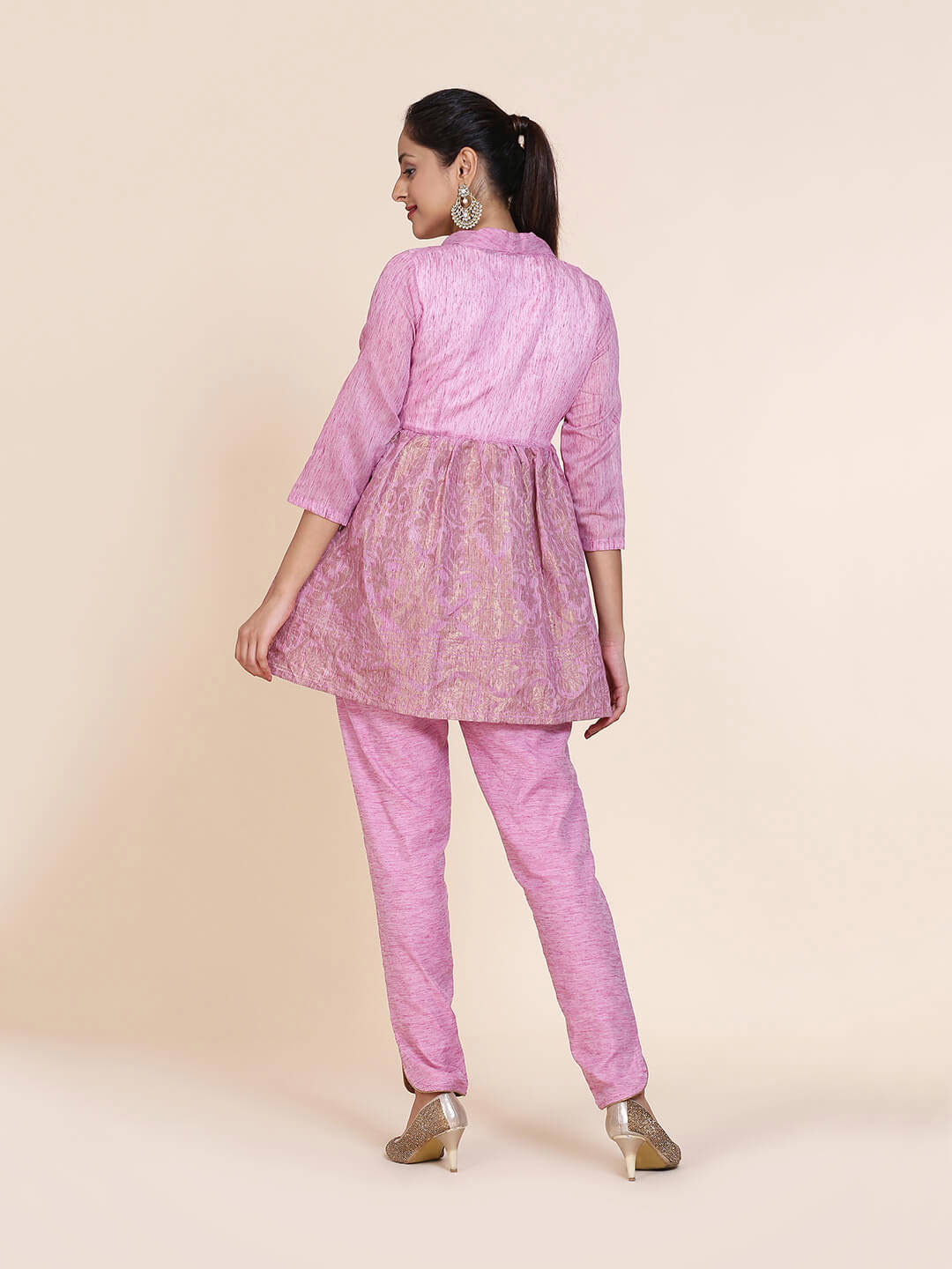 Abhishti Cotton Baswada Peplum Jacket with Zari Panel Wine