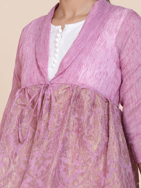 Abhishti Cotton Baswada Peplum Jacket with Zari Panel Wine