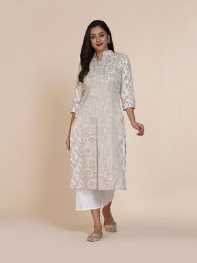 Silver-White Banarasi Zari Sherwani Kurta