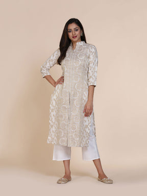 Silver-White Banarasi Zari Sherwani Kurta