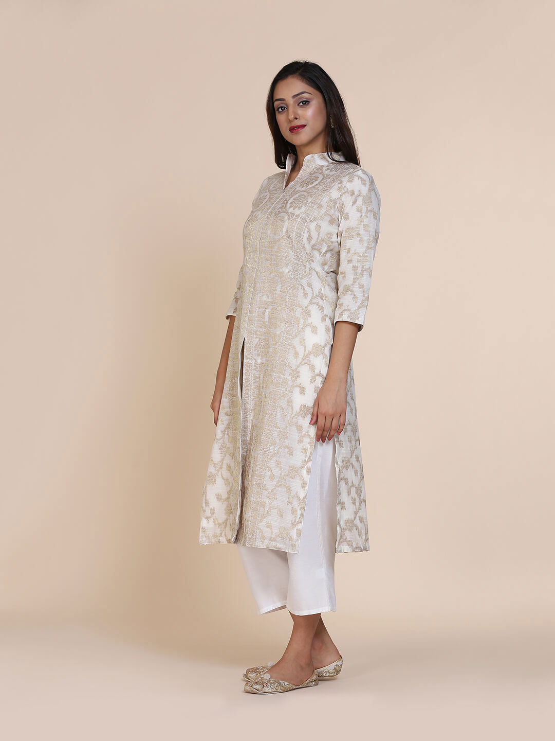 Silver-White Banarasi Zari Sherwani Kurta