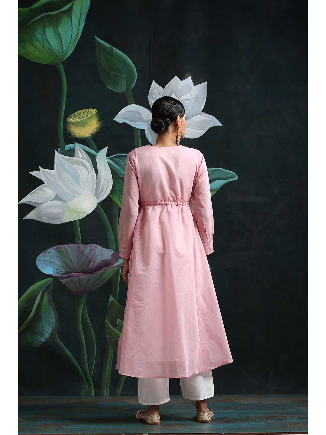 Pink Banarasi Chanderi Panelled Shrug with Kurta